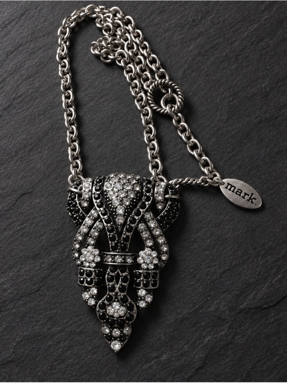 mark. Black & Silver Crystal Teardrop Pendant Necklace